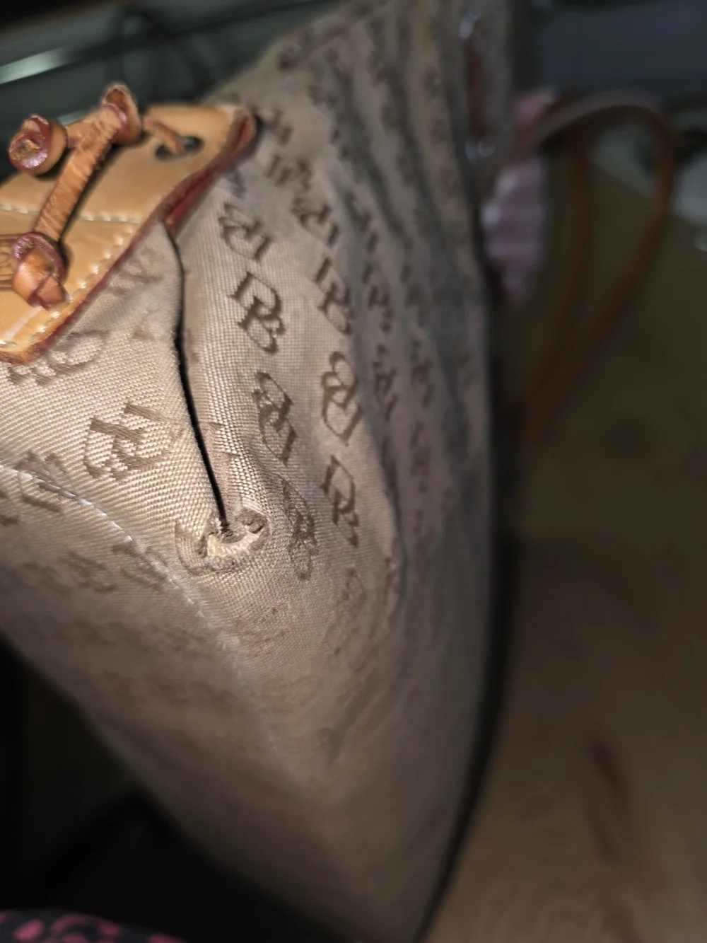Dooney & Bourke Tan/Brown Monogram Tote with Leather Trim